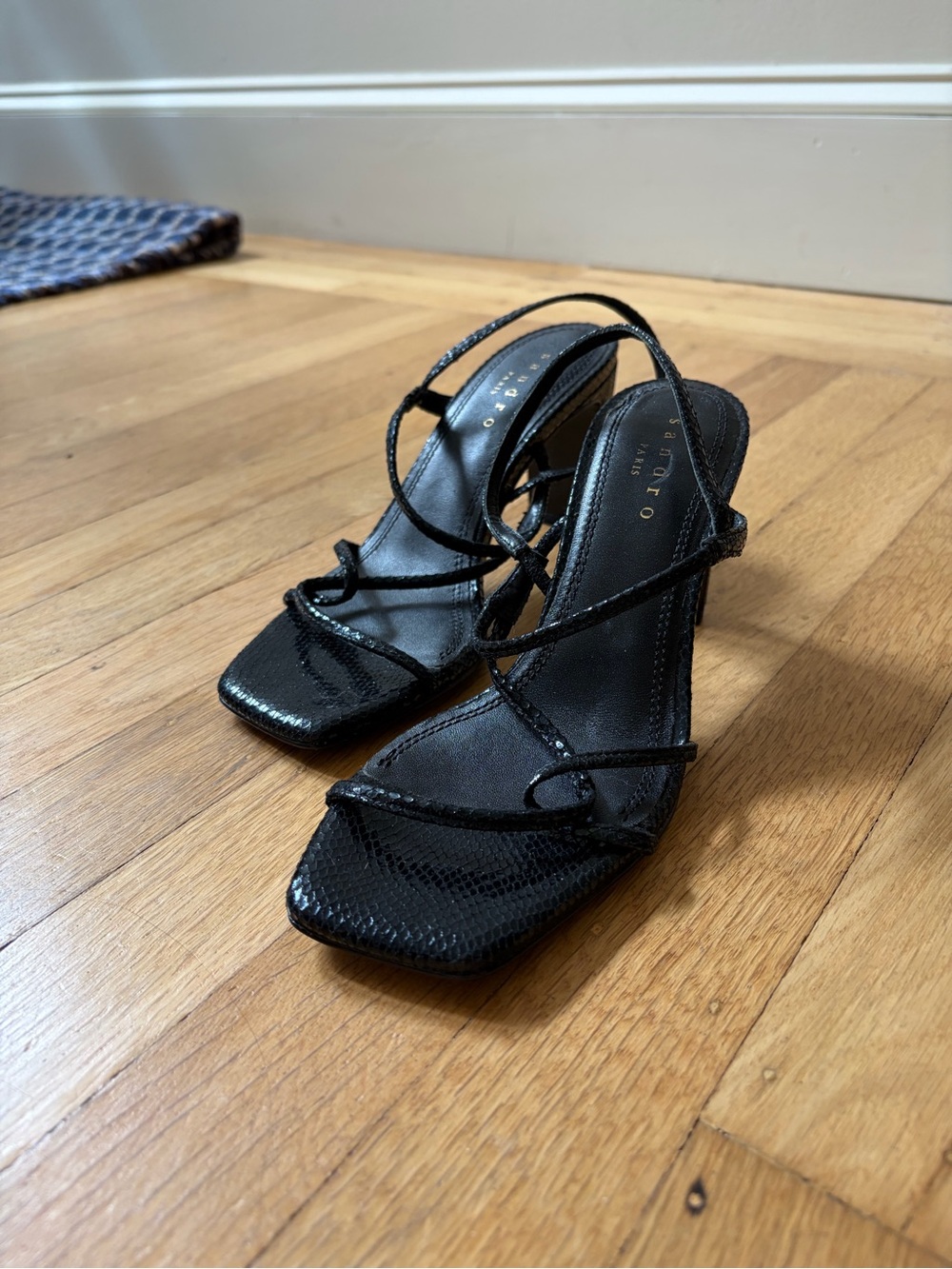 Sandro Strappy Black Heeled Sandals 37 Women's Evening Shoes